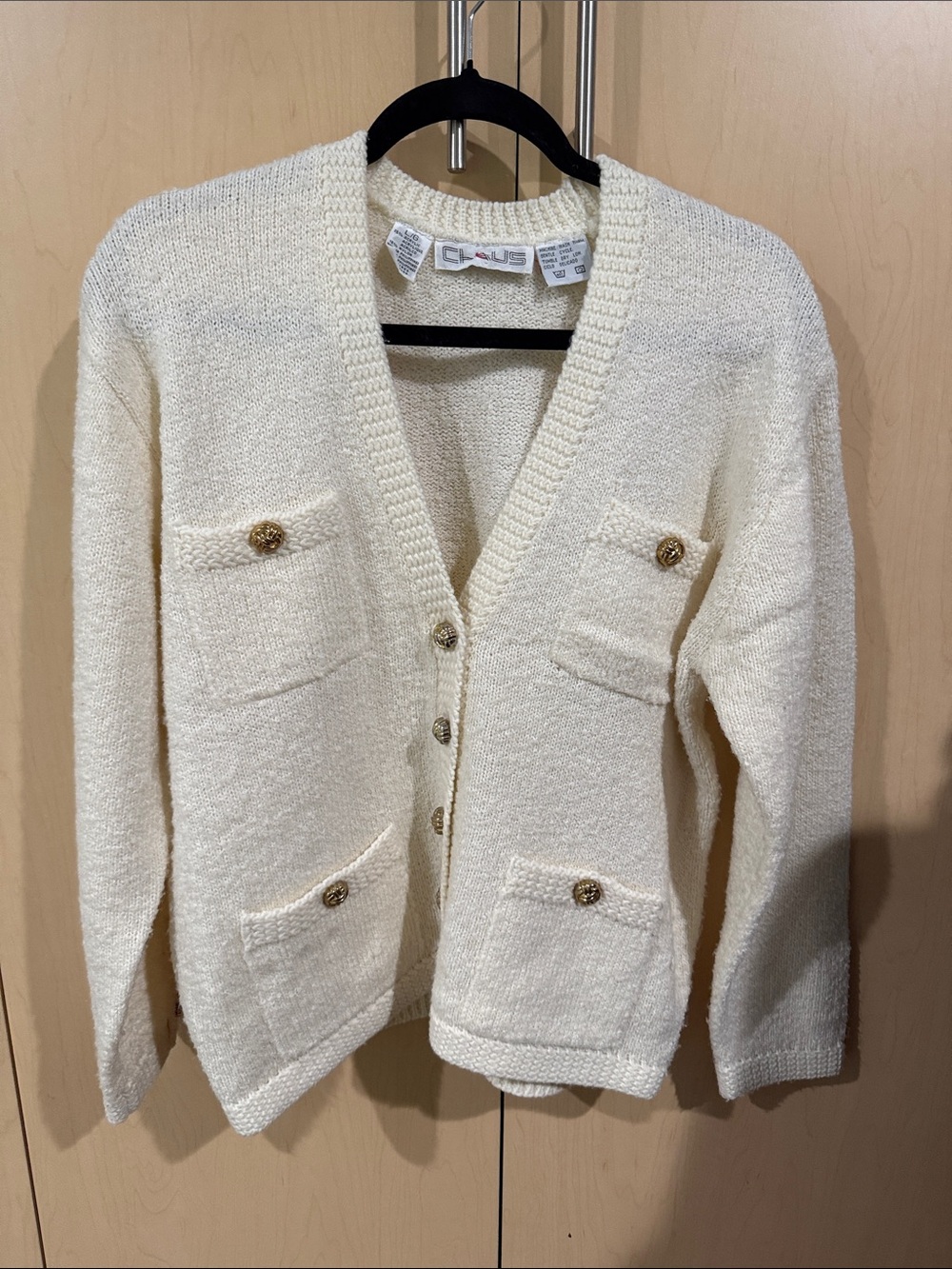 Chaus Cream Button-Front Pocket Cardigan